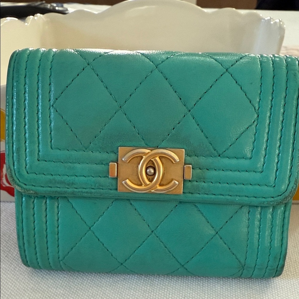 CHANEL Aqua Quilted Leather Wallet
